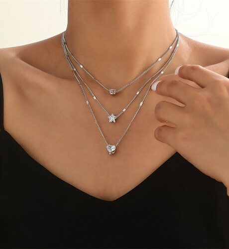 Zircon Necklace Multi-layer Five-pointed Star Love Water Drop Pendant