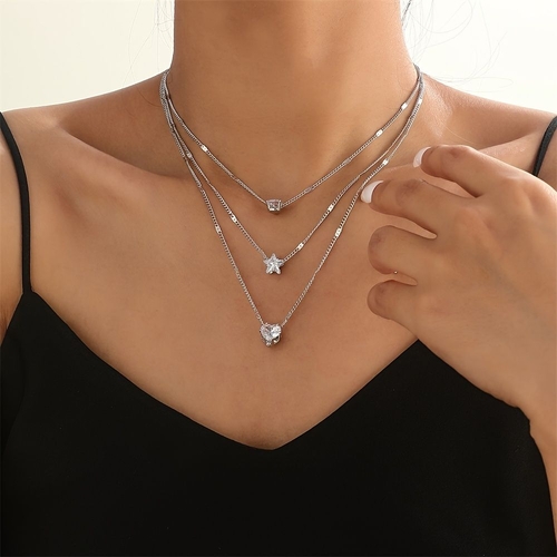 Zircon Necklace Multi-layer Five-pointed Star Love Water Drop Pendant