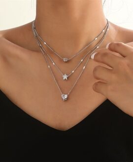 Zircon Necklace Multi-layer Five-pointed Star Love Water Drop Pendant