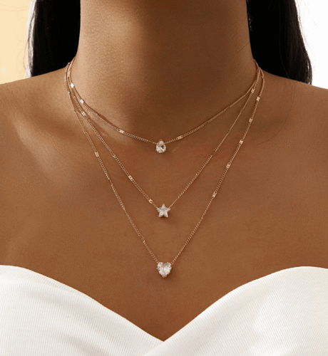 Zircon Necklace Multi-layer Five-pointed Star Love Water Drop Pendant