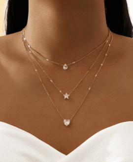 Zircon Necklace Multi-layer Five-pointed Star Love Water Drop Pendant