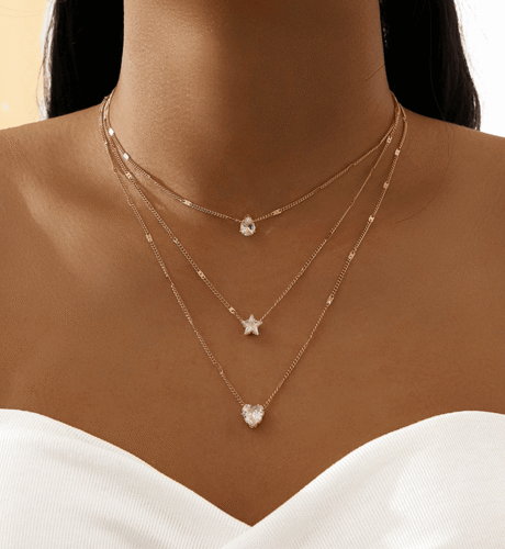 Zircon Necklace Multi-layer Five-pointed Star Love Water Drop Pendant
