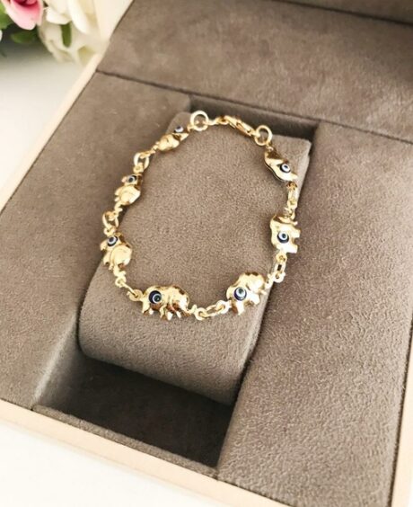 Elephant Evil Eye Bracelet, Gold Silver Chain Bracelet, Lucky Charm