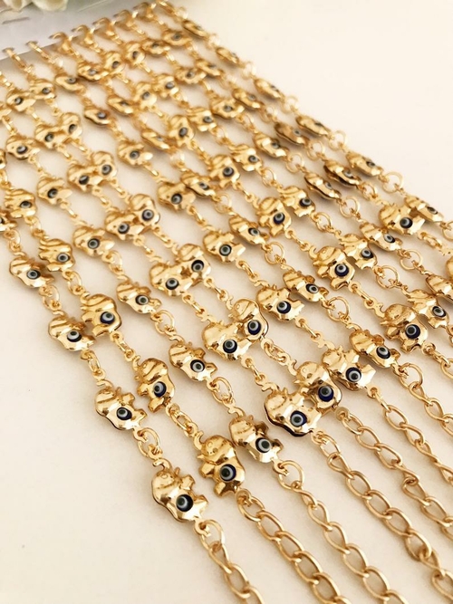 Elephant Evil Eye Bracelet, Gold Silver Chain Bracelet, Lucky Charm