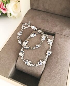 Elephant Evil Eye Bracelet, Gold Silver Chain Bracelet, Lucky Charm