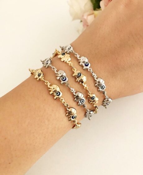 Elephant Evil Eye Bracelet, Gold Silver Chain Bracelet, Lucky Charm