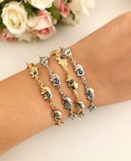 Elephant Evil Eye Bracelet, Gold Silver Chain Bracelet, Lucky Charm