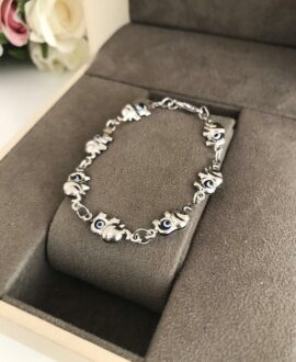 Elephant Evil Eye Bracelet, Gold Silver Chain Bracelet, Lucky Charm