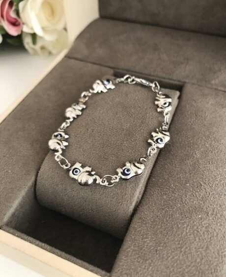 Elephant Evil Eye Bracelet, Gold Silver Chain Bracelet, Lucky Charm