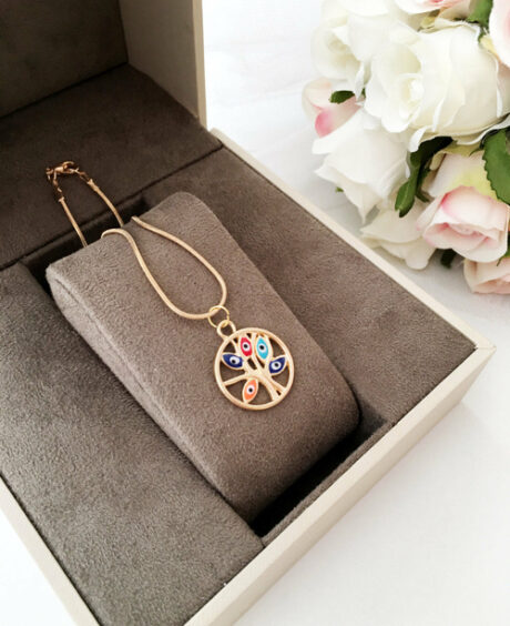 Evil eye necklace, tree of life necklace, gold evil eye necklace,