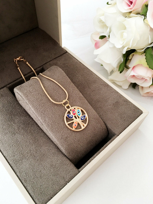Evil eye necklace, tree of life necklace, gold evil eye necklace,
