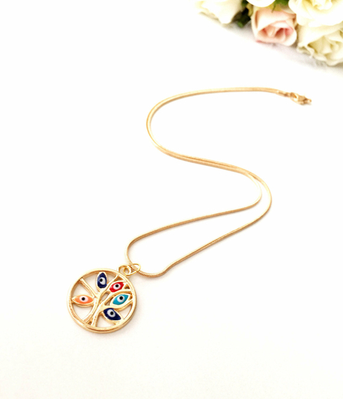 Evil eye necklace, tree of life necklace, gold evil eye necklace,