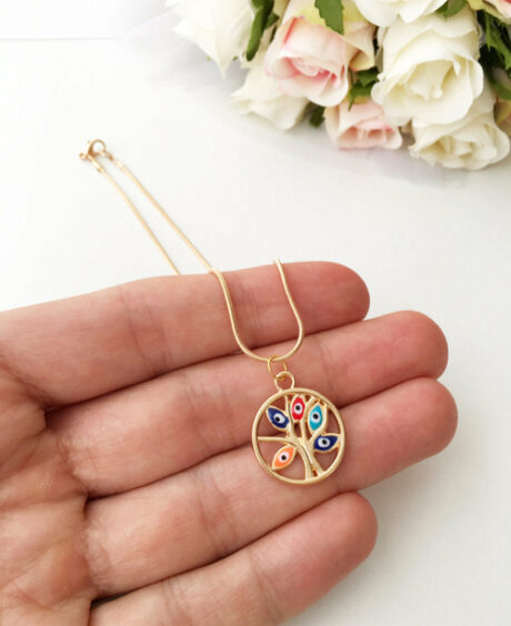Evil eye necklace, tree of life necklace, gold evil eye necklace,