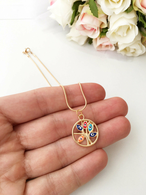Evil eye necklace, tree of life necklace, gold evil eye necklace,