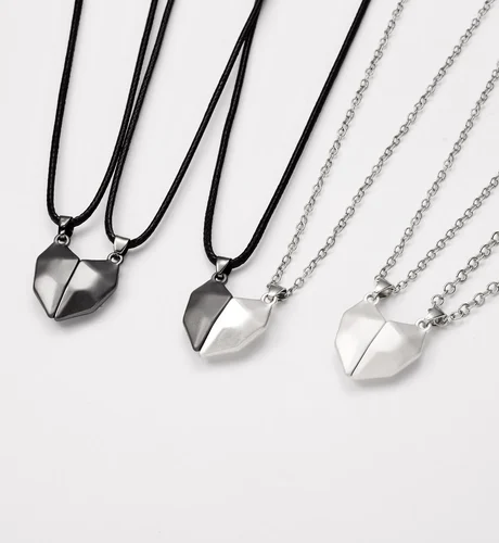 2Pcs Magnetic Heart Couple Necklace For Women Men Lover Valentine's