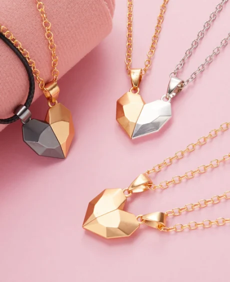 2Pcs Magnetic Heart Couple Necklace For Women Men Lover Valentine's