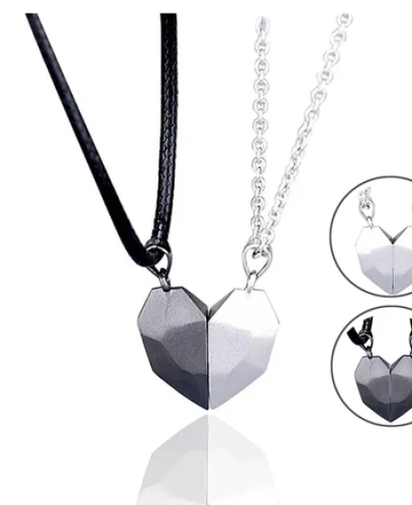 2Pcs Magnetic Heart Couple Necklace For Women Men Lover Valentine's