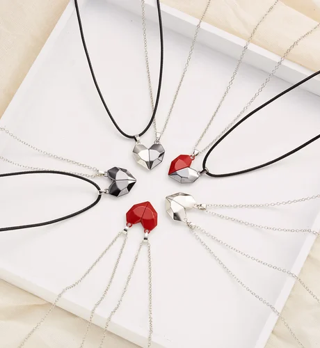 2Pcs Magnetic Heart Couple Necklace For Women Men Lover Valentine's